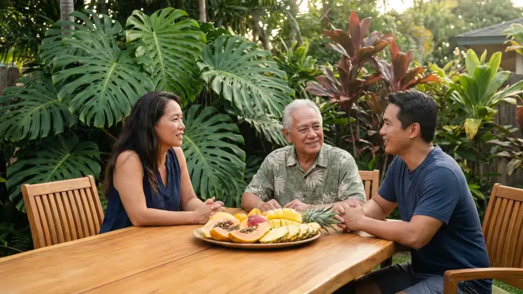 Healthy interpersonal effectiveness and communication training within an 'ohana setting in a lush Oʻahu backyard.